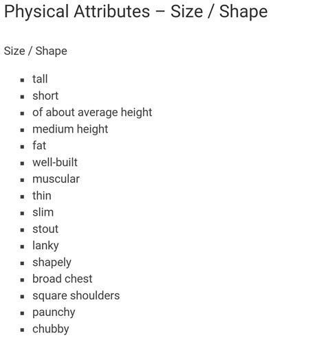  Physical Attributes and Measurements 