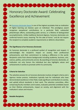 Achievements and Accolades of the Distinguished Individual