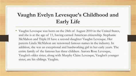 Background and Early Years of Vaughn Evelyn Levesque