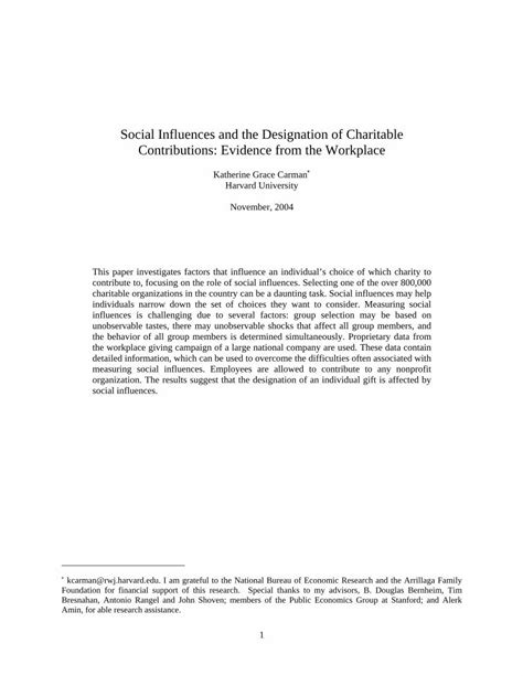 Charitable Contributions and Social Influence