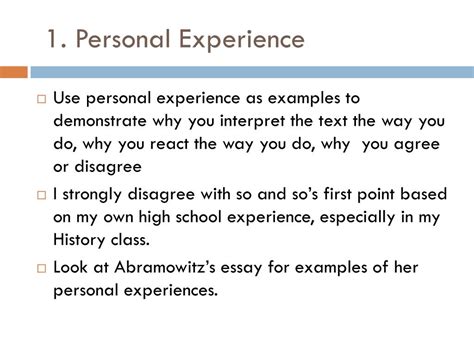 Considerations of personal experiences