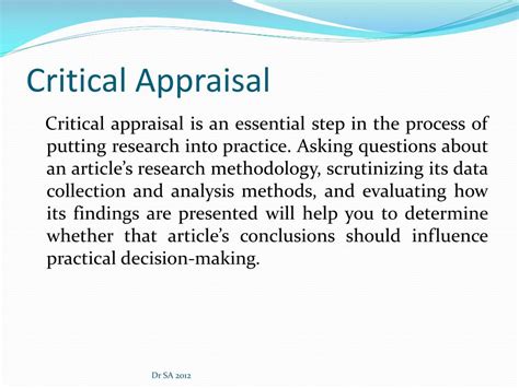 Critical Appraisal and Public Perception