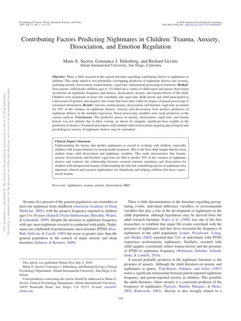 Examining Potential Factors Contributing to Aggressive Nightmares in Children