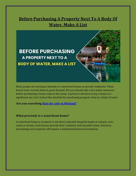 Factors to Consider before Purchasing a Body of Water