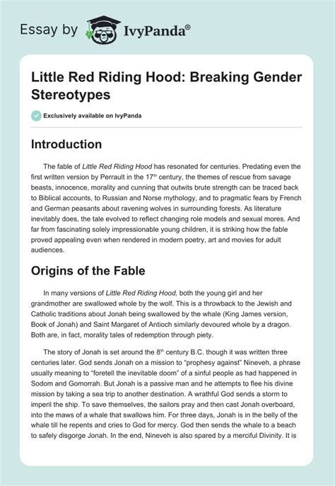 Feminist Perspectives: Challenging Gender Stereotypes in Red Riding Hood's Legacy