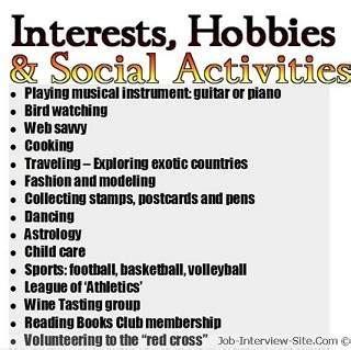 Hobbies and Interests outside of Work