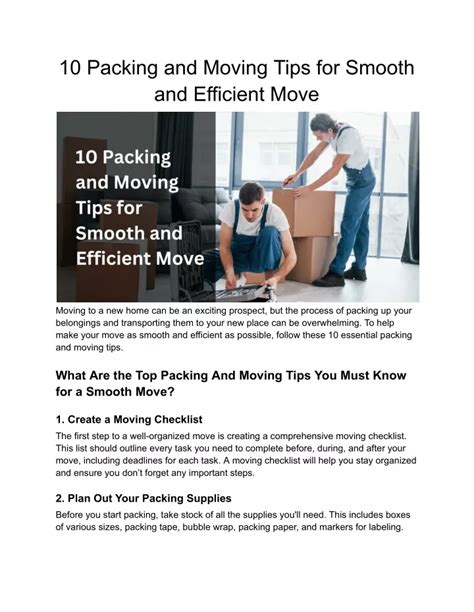 Making the Move Smooth: Strategies for Efficient Packing and Moving