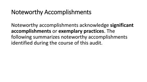 Noteworthy Accomplishments in the Performance Realm