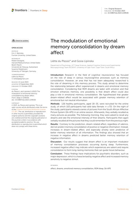 The Impact of Dreams on Memory Consolidation: Enhancing Learning and Facilitating Creativity