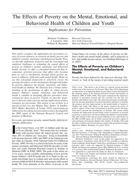 The Mental Impact of Poverty: Examining the Influence on a Child's Psychological Well-being